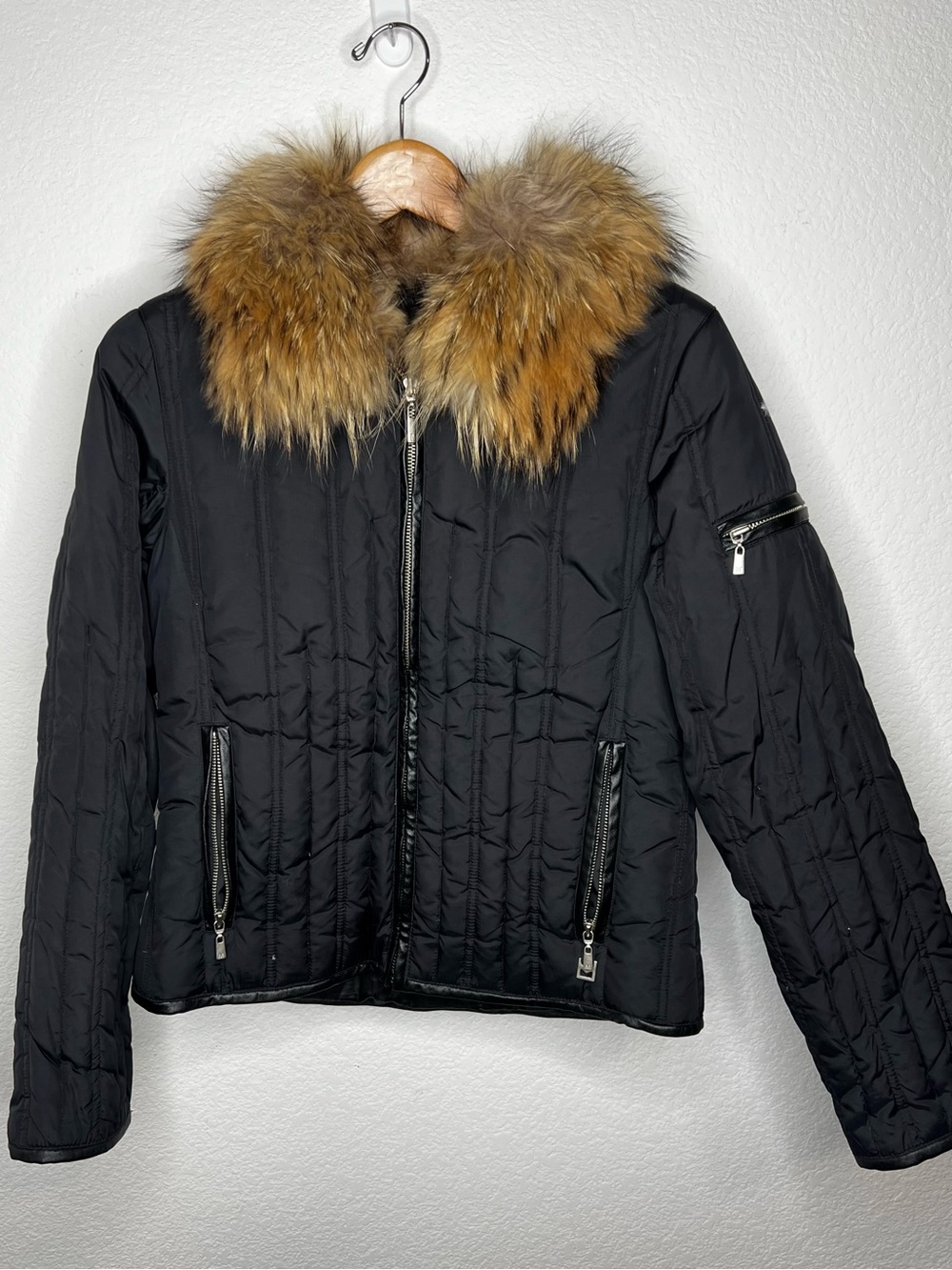 Y2K Michael Kors Black Puffer Down Jacket Real Fur Collar Medium